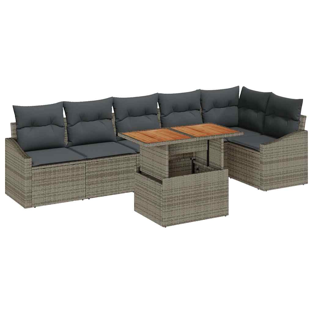 Garten-Sofa-Set mit Speicher 7 pcs Grau Poly Rattan